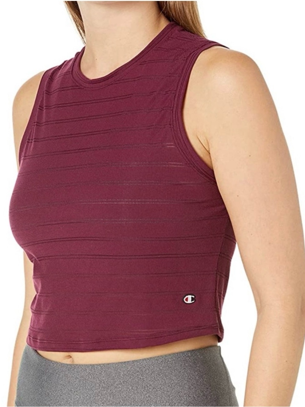Champion Berry Purple Ribbed Cropped Muscle Tee Lightweight Dry Wick Size L NWT